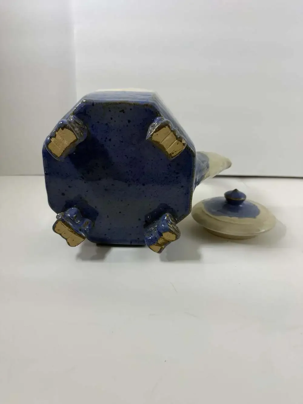 Vintage Handcrafted Studio Art Pottery Hexagonal Teapot
